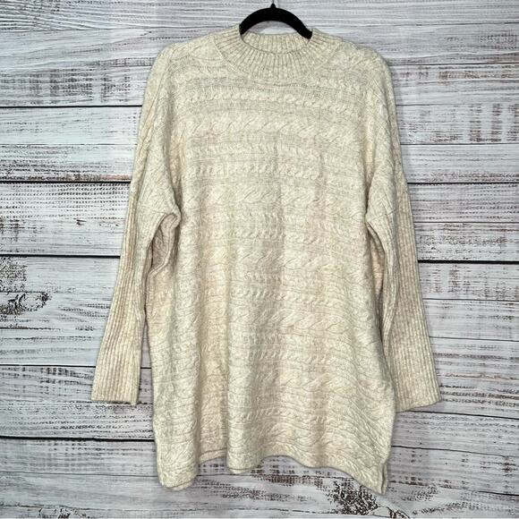Soft Surroundings Alena Sweater In Oatmeal Heather LARGE Cable Knit - Picture 3 of 12